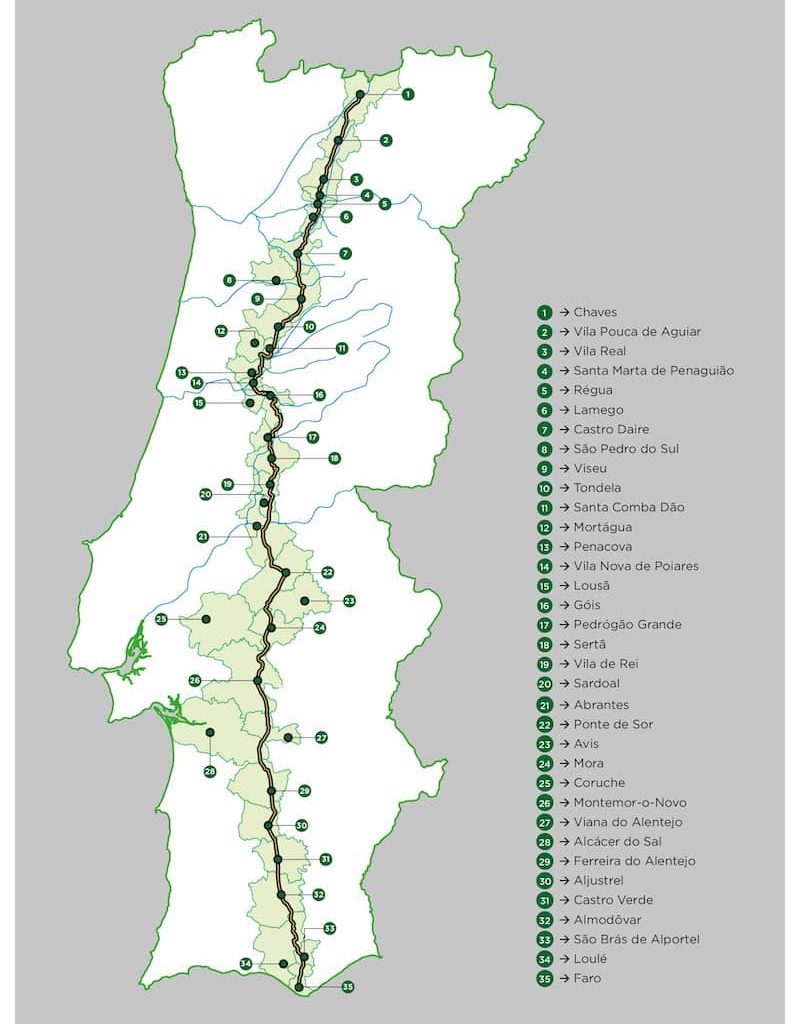 Detailed map of the National 2, the best road trip in Portugal