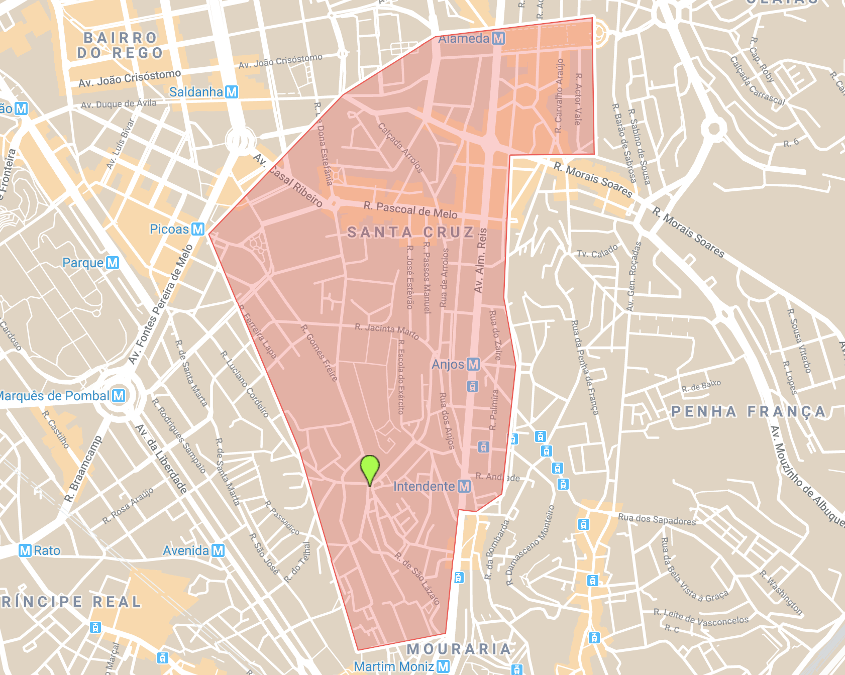 Alojamiento en el mapa del distrito de Lisboa Baixa