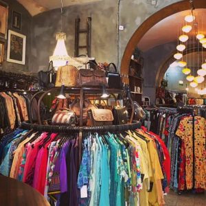 Vintage shop with second hand clothes in the city centre of Lisbon in the Baixa district