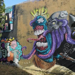 Street art by André Acer, on the wall of Amoreiras, the famous "Wall of Fame" in Lisbon