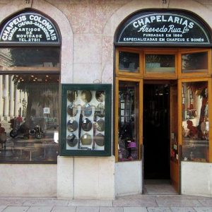 Historic hat shop in Lisbon on the Rossio Dom Pedro IV square selling high quality hats