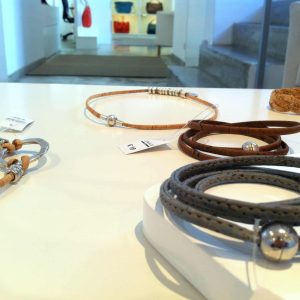 Artisanal shop in Bairro alto offering cork objects, cork bags and souvenirs in Lisbon