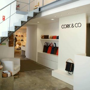 Artisanal shop in Bairro alto offering cork objects, cork bags and souvenirs in Lisbon