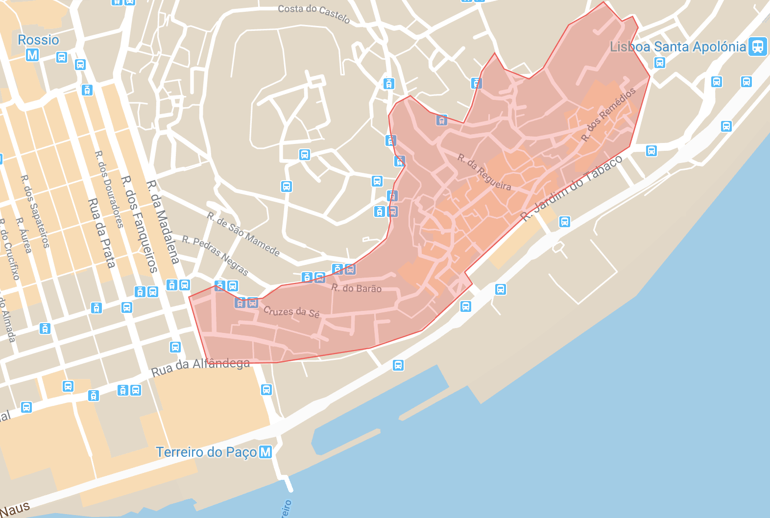 Alojamiento en Lisboa mapa del distrito de Alfama