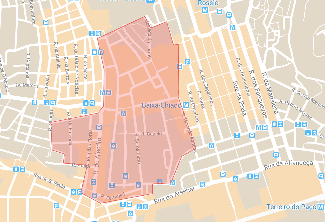 Alojamiento en el mapa del distrito de Lisbon Chiado