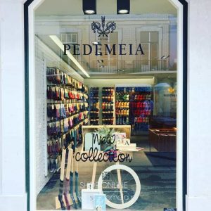 Shop in Rua Augusta in Lisbon Baixa of the biggest Portuguese socks manufacturer. Original Portuguese souvenir gift to bring back home