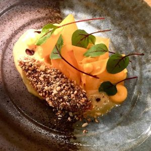 Gastronomic dish from a starred restaurant in the centre of Lisbon with natural wines