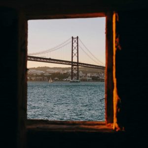 View of the 25th April Bridge from the other side of the Tagus, opposite Lisbon