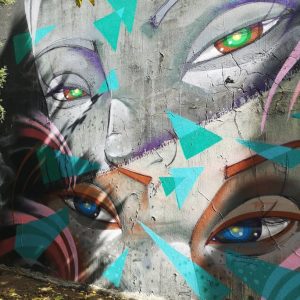 Street art by Utopia, on the wall of Amoreiras, the famous "Wall of Fame" in Lisbon