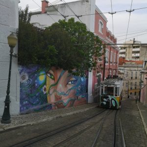 Utopia street art in the Bairro Alto district of Lisbon