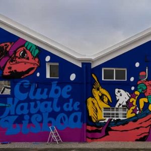 Street art by the Boa Hora Estudio collective in Cais do Sodre, Lisbon