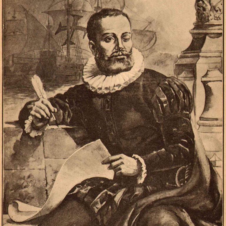 Luis de Camões escrevendo as Lusíadas durante as suas viagens