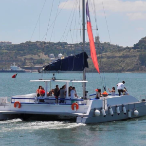 cataraman to party on the Tagus river in Lisbon